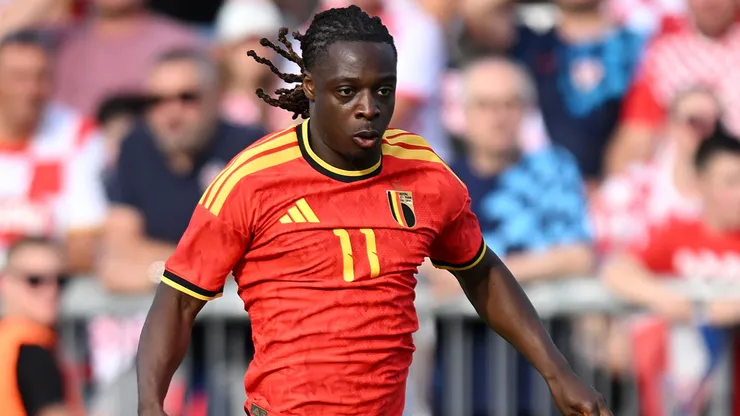 Jeremy Doku of Belgium controls the ball.