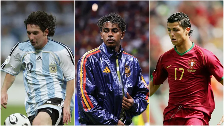 Lionel Messi (left), Lamine Yamal, and Cristiano Ronaldo.