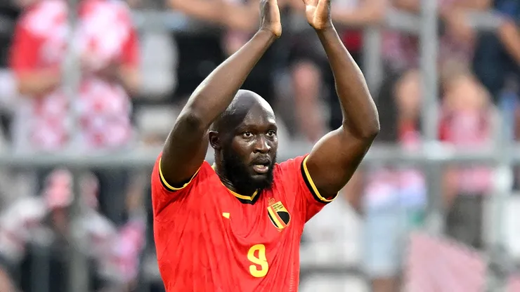 Romelu Lukaku of Belgium celebrates scoring his team's second goal.