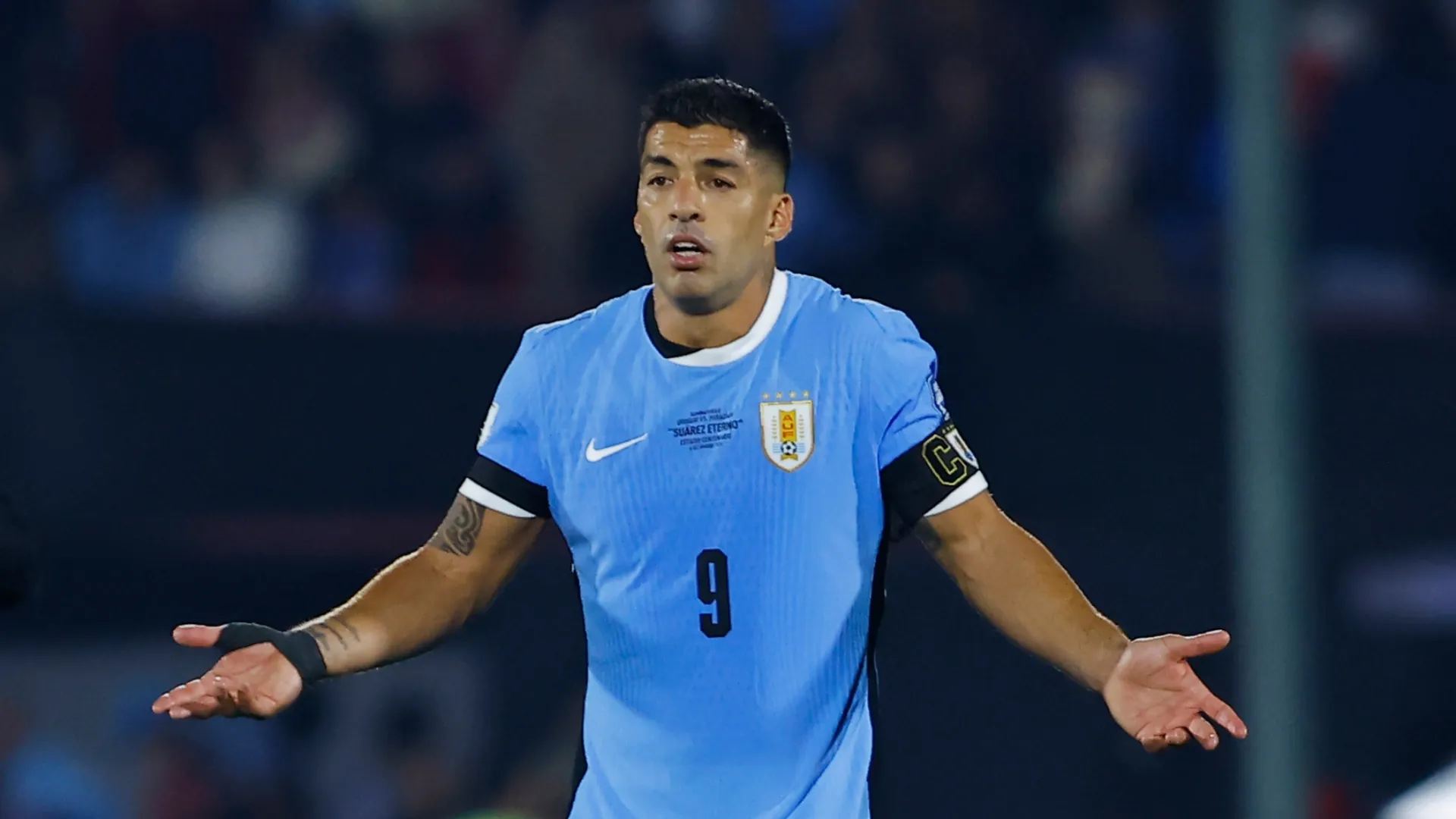 Luis Suarez during his farewell match with the national team.