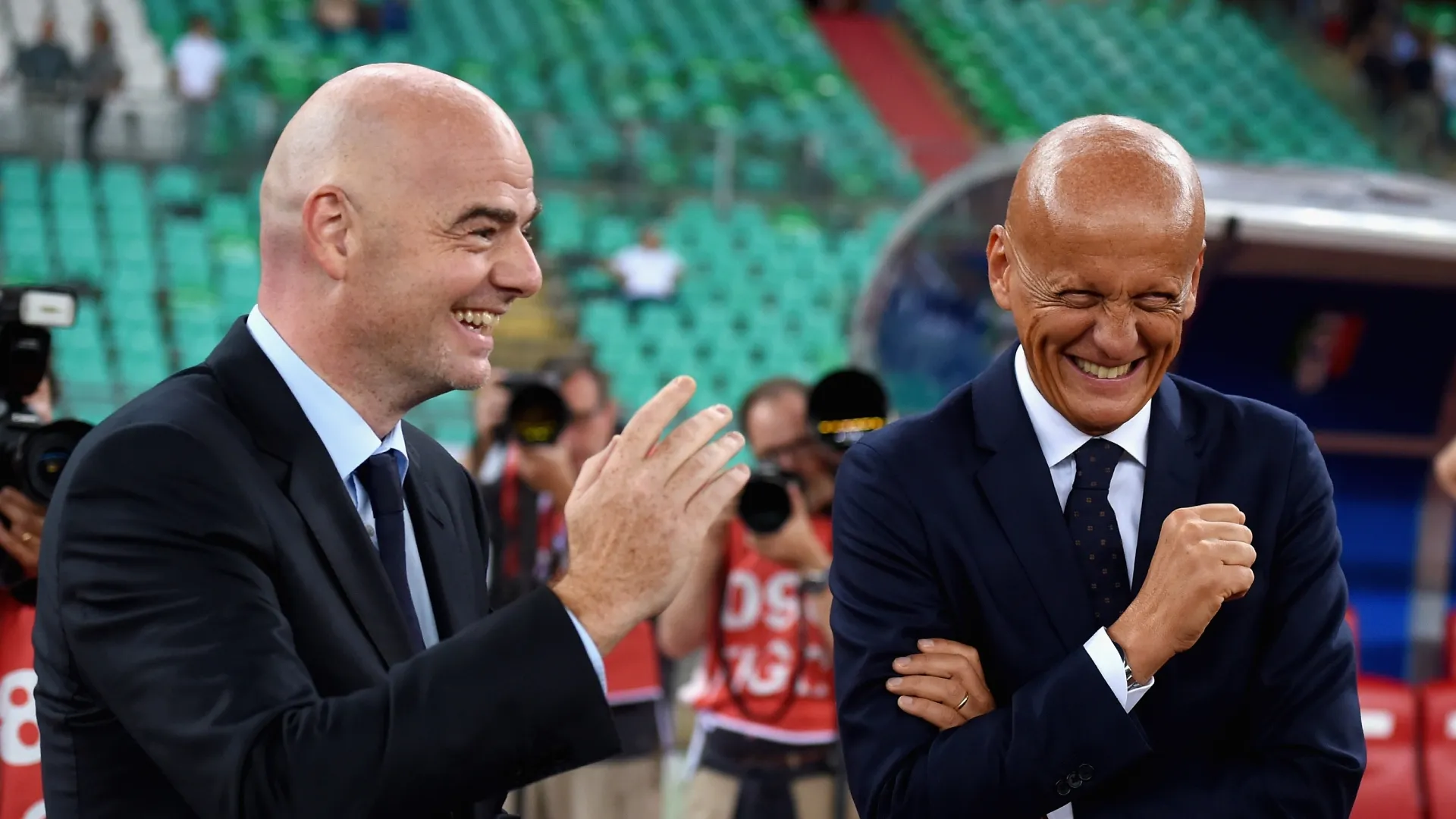 FIFA President Gianni Infantino (L) and Pierluigi Collina