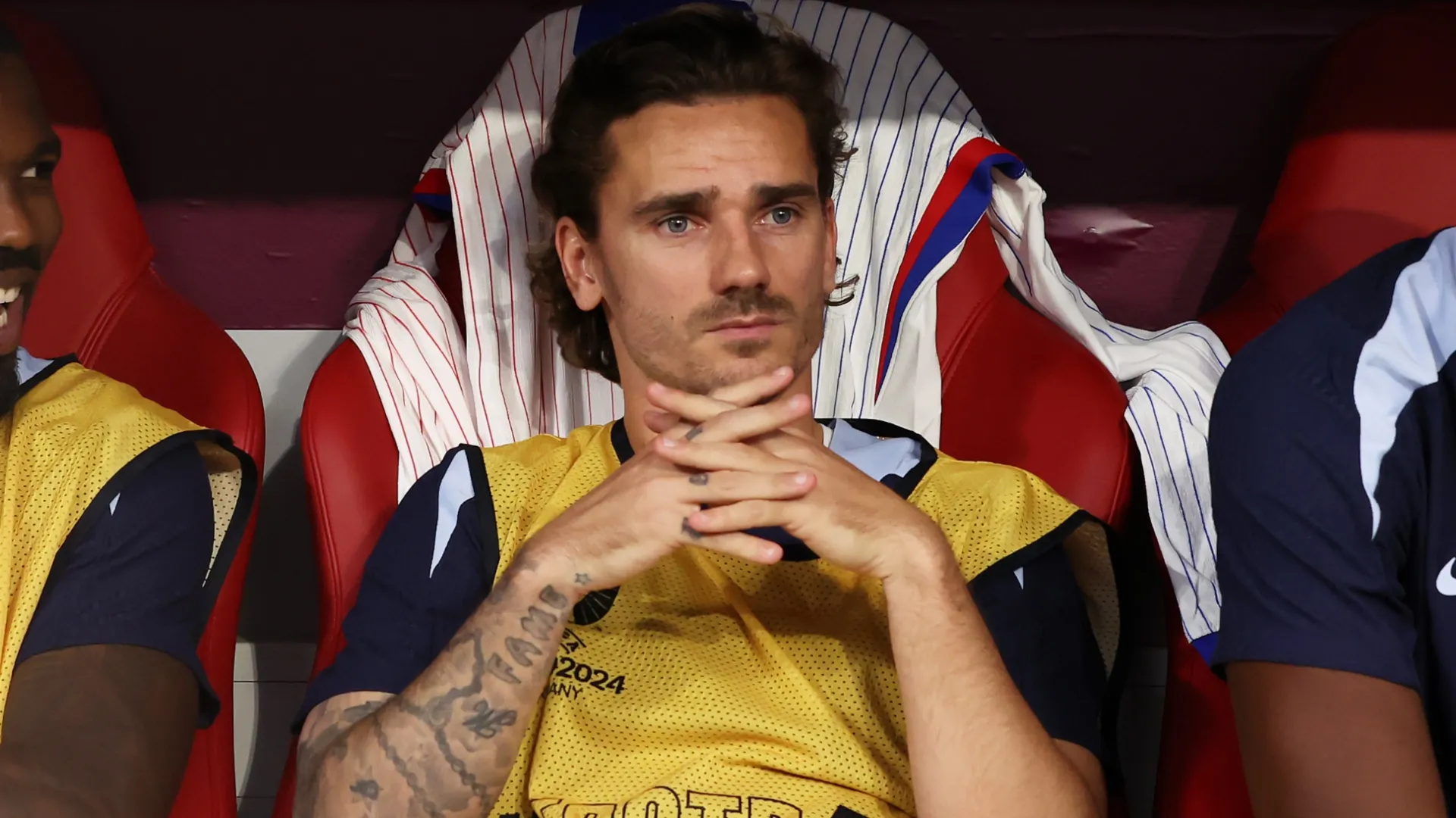 Antoine Griezmann on the substitutes bench prior to the UEFA EURO 2024 Semi-Final match (Source: Alex Grimm/Getty Images)