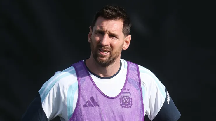 Lionel Messi #10 of Argentina in training.