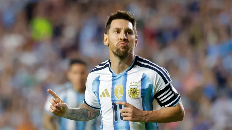 Lionel Messi of Argentina celebrates after scoring the team's second goal.