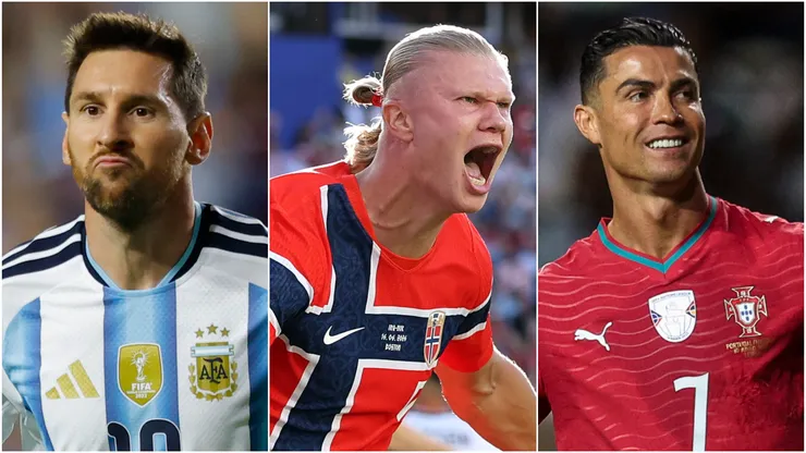 Lionel Messi of Argentina, Erling Haaland of Norway and Cristiano Ronaldo of Portugal.