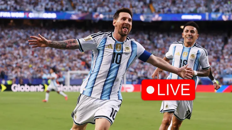 Lionel Messi #10 of Argentina celebrates scoring his team's first goal.