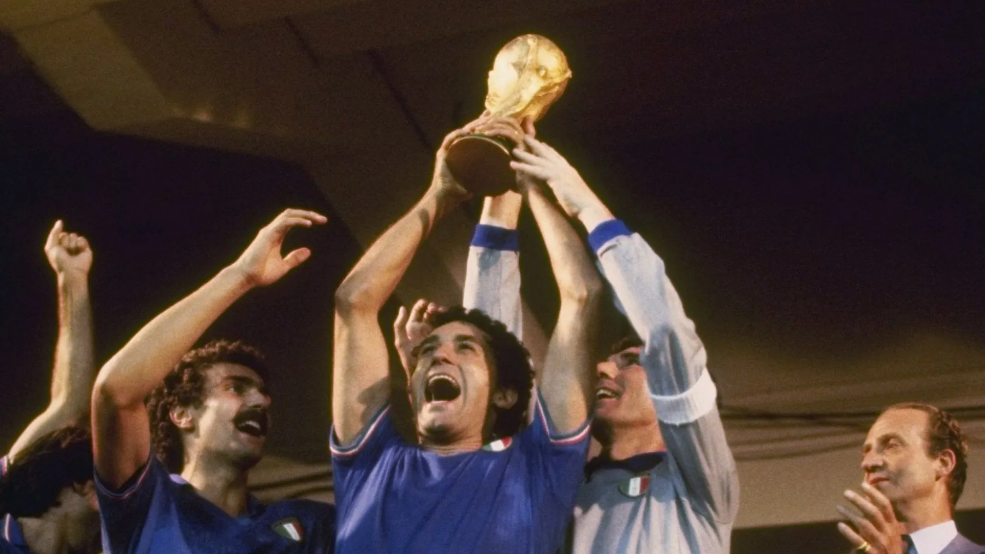 Goalkeeper Dino Zoff (right) after Italy's victory in 1982 World Cup
