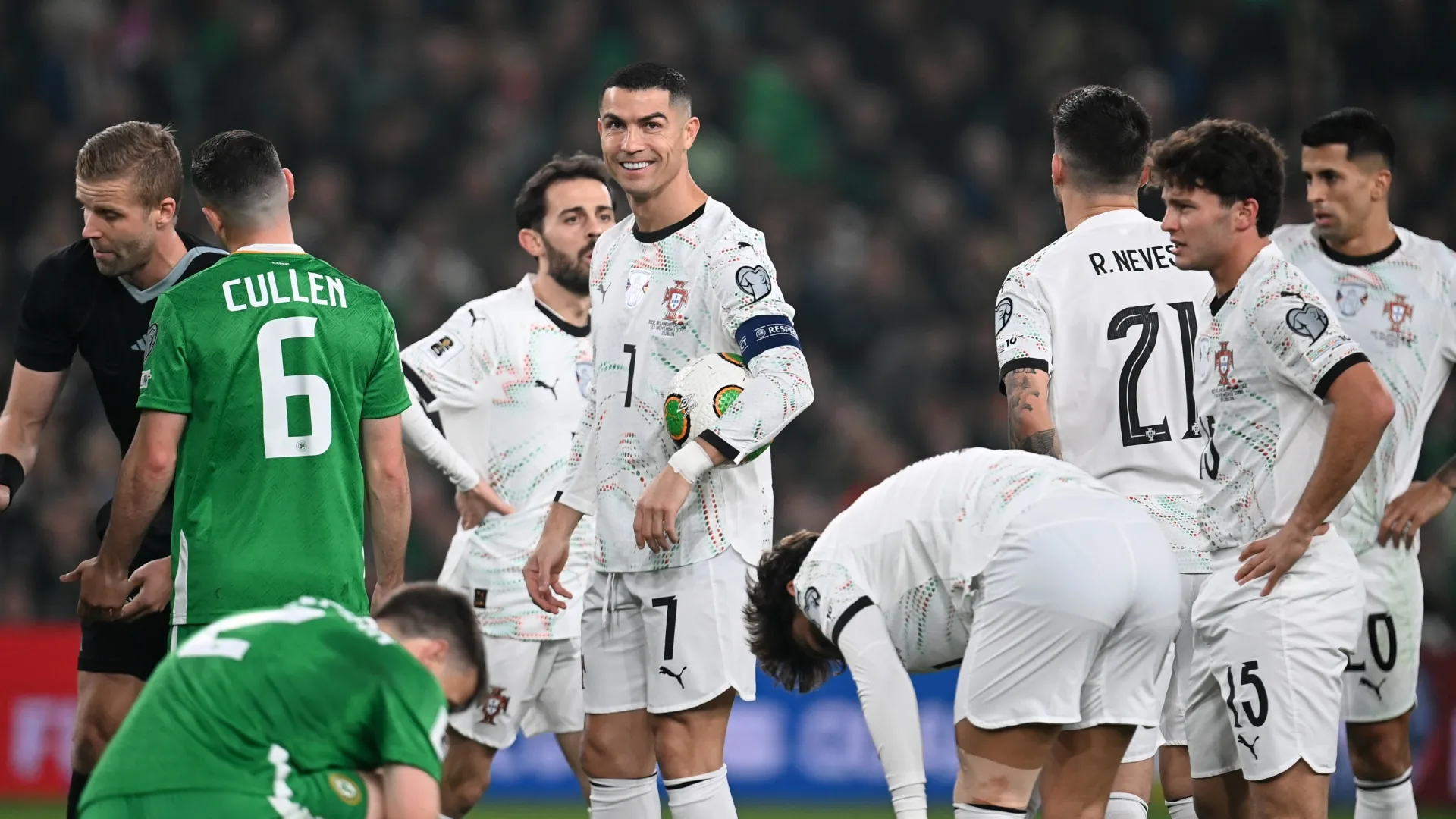 Cristiano Ronaldo of Portugal reacts during the FIFA World Cup 2026 qualifier match. Charles McQuillan/Getty Images