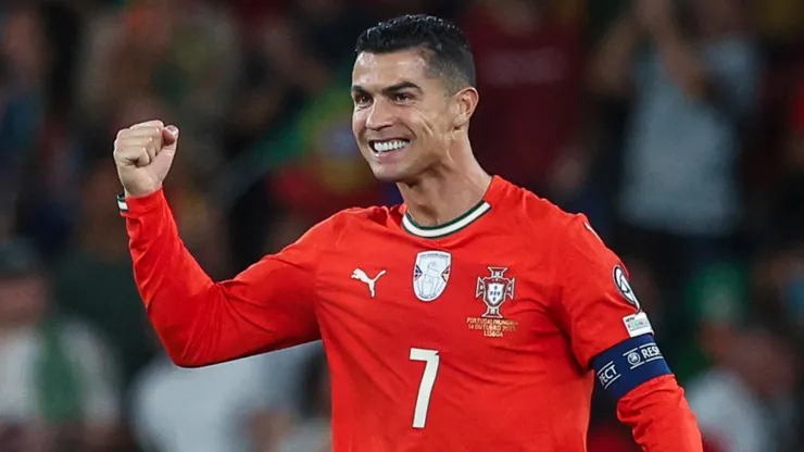 Cristiano Ronaldo of Portugal celebrates after scoring his team's first goal.