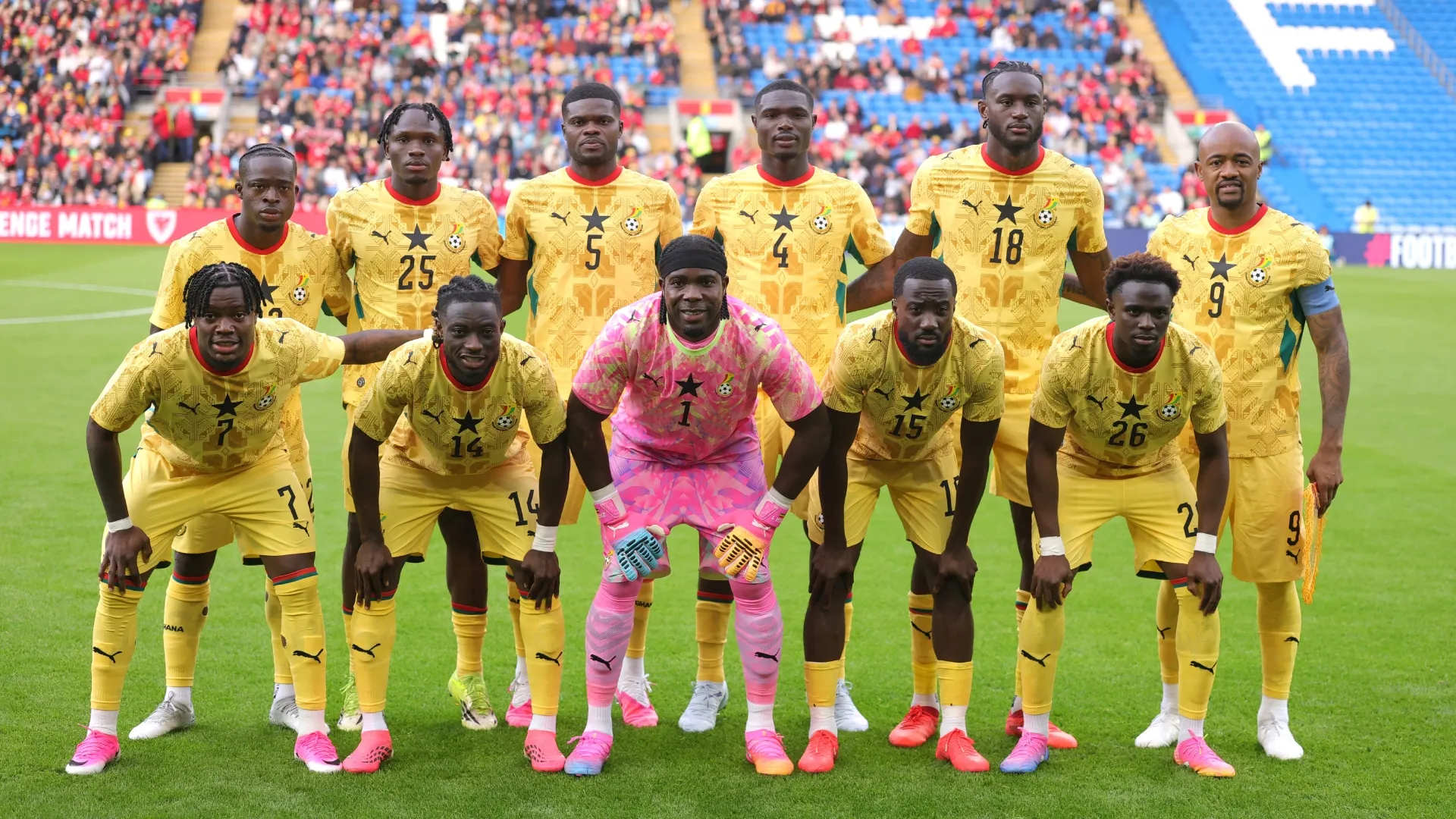 Ghana pose for a team pose ahead of the international friendly match. Warren Little/Getty Images