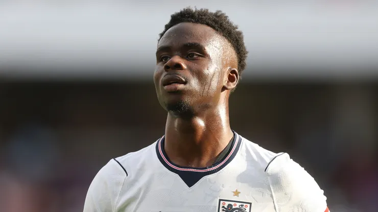Bukayo Saka #7 of England showing the captains armband.
