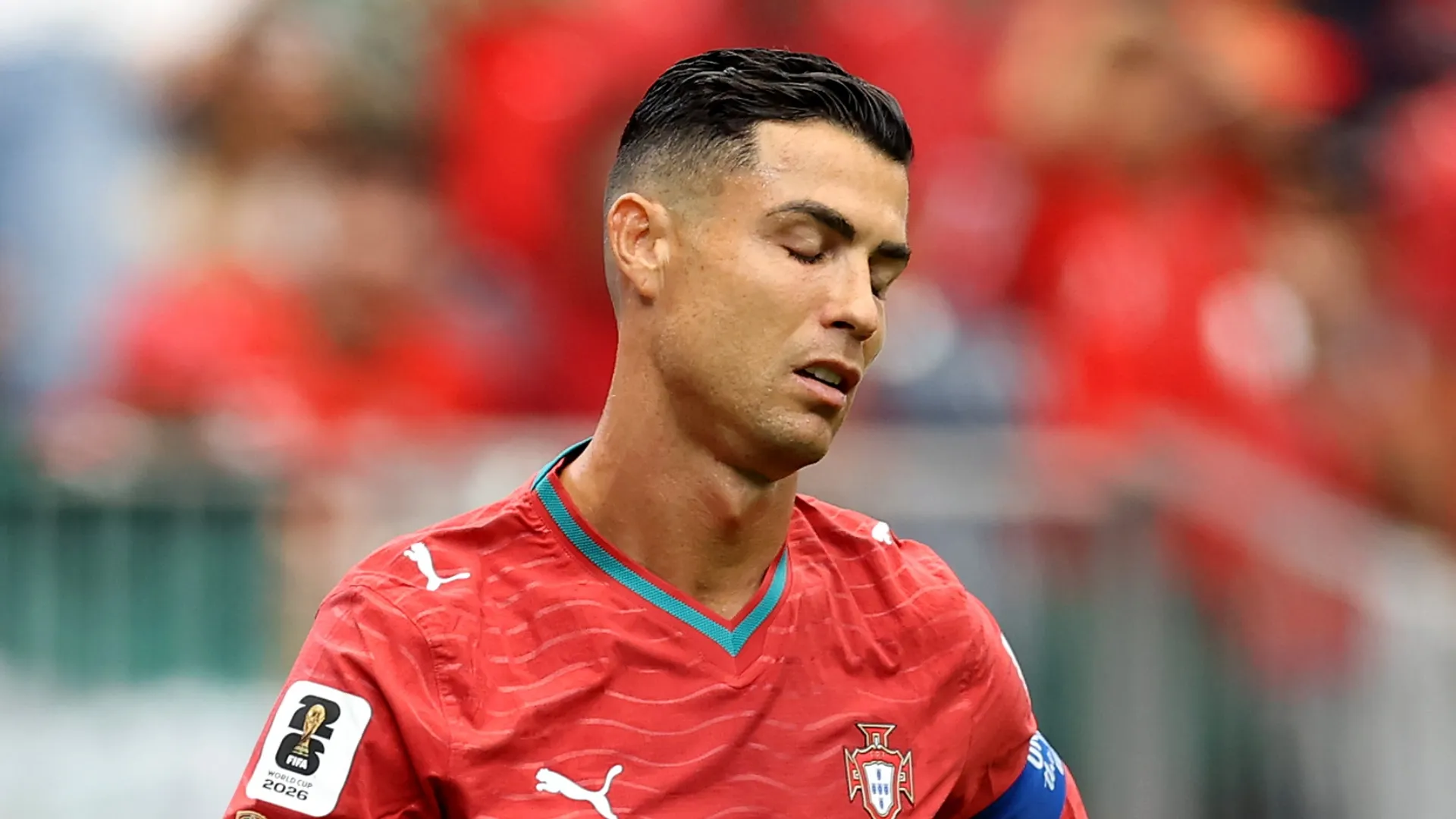 Cristiano Ronaldo frustrated during the Portugal vs. DR Congo game.