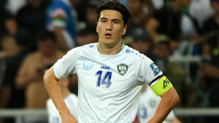 Eldor Shomurodov of Uzbekistan reacts during the FIFA World Cup Qualifier match