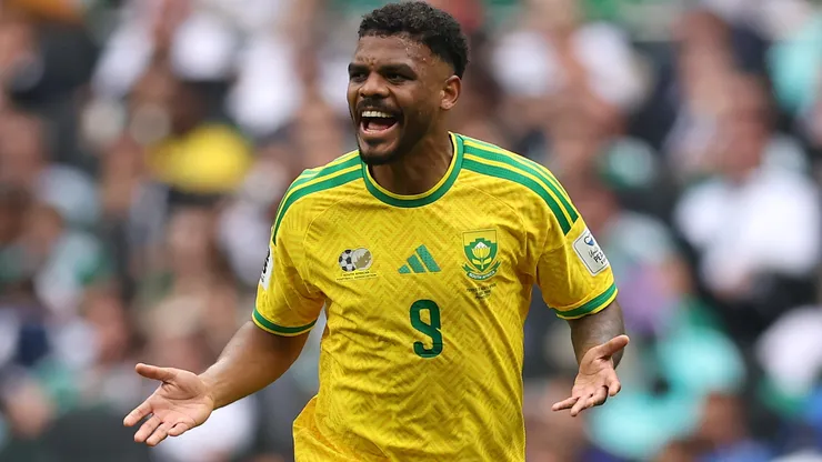 Lyle Foster #9 of South Africa in action during the FIFA World Cup 2026 Group A match