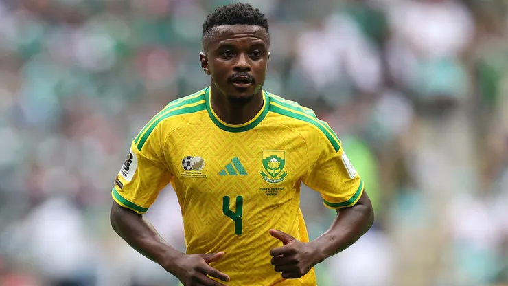 Teboho Mokoena #4 of South Africa in action during the FIFA World Cup 2026 Group A match