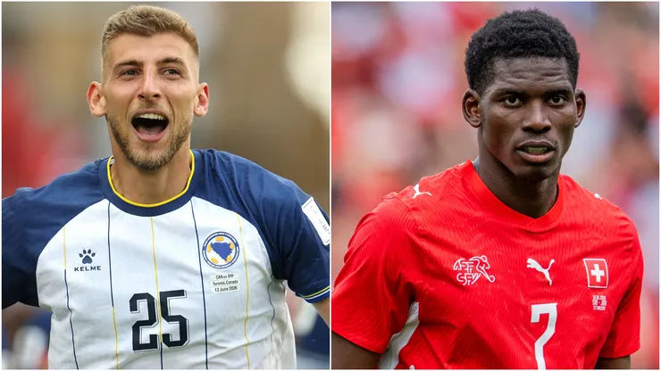 Jovo Lukic of Bosnia and Herzegovina (left) and Breel Mbolo of Switzerland.