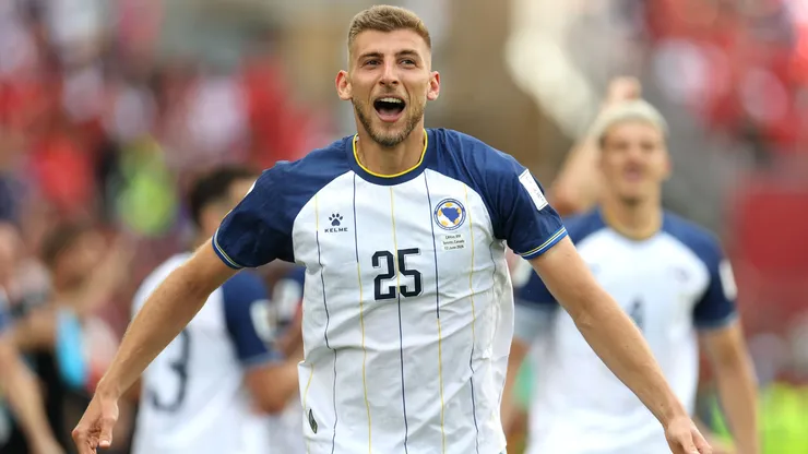 Jovo Lukic #25 of Bosnia and Herzegovina during the FIFA World Cup 2026 Group B match