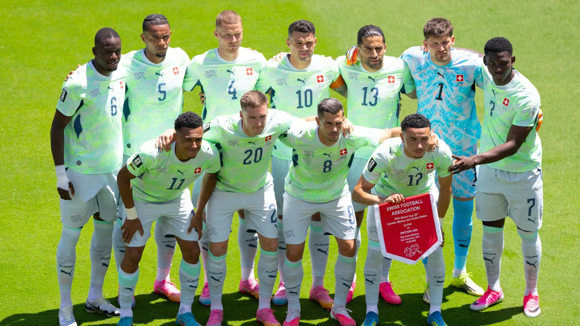 Players of Switzerland pose for a team photo prior to the FIFA World Cup 2026 Group B match (Source: Fran Santiago/Getty Images)