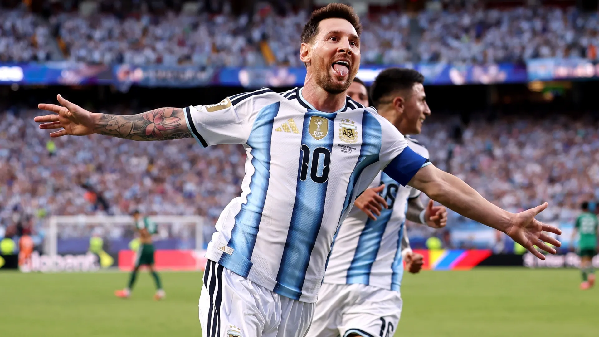 Lionel Messi #10 of Argentina celebrates scoring his team’s first goal during the FIFA World Cup 2026. Charlotte Wilson/Getty Images