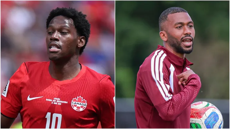 Jonathan David of Canada and Abdulaziz Hatem of Qatar.