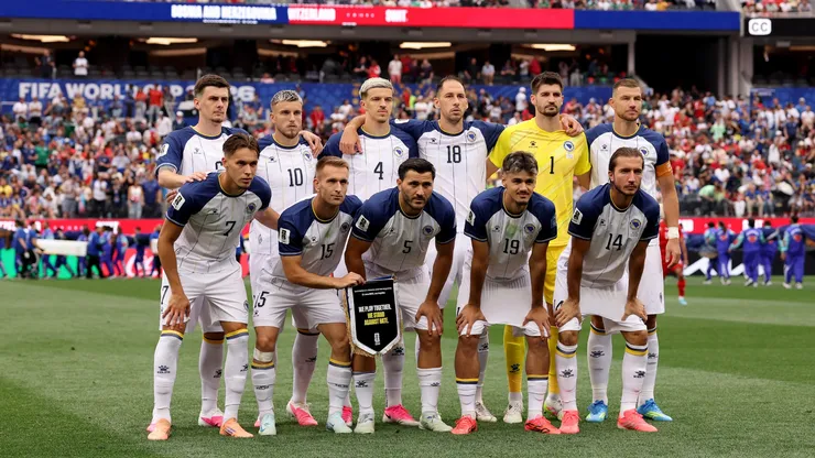 Bosnia and Herzegovina players pose for a team photograph.