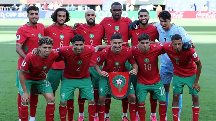 Morocco players pose for a team photograph before the FIFA World Cup 2026 Group C match