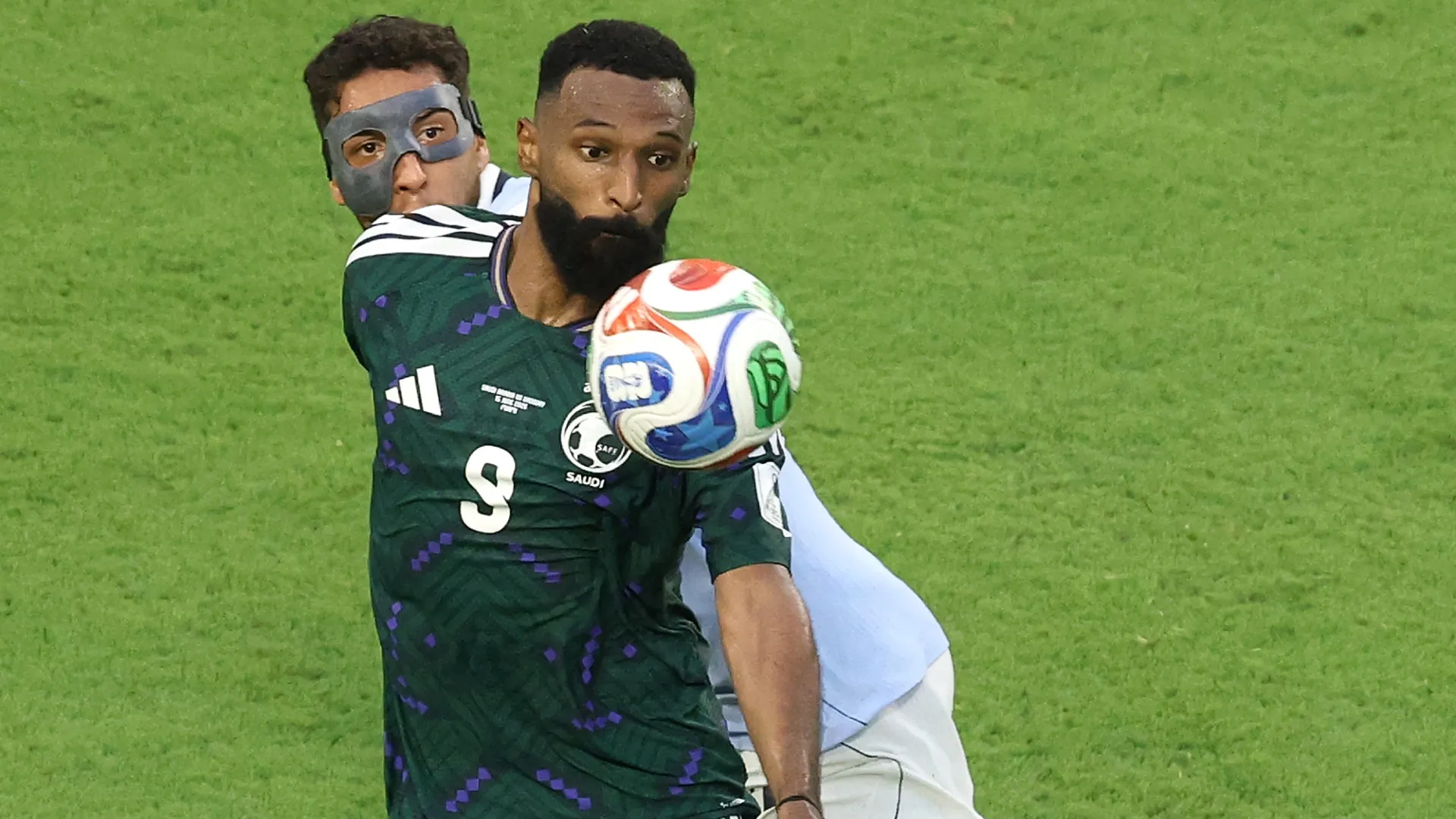 Feras Al-Buraikan of Saudi Arabia in the game against Uruguay – Molly Darlington/Getty Images