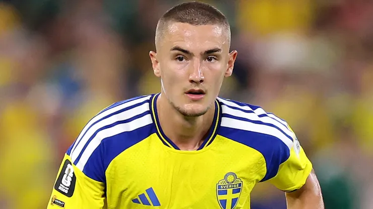 Gustaf Lagerbielke #2 of Sweden controls the ball.