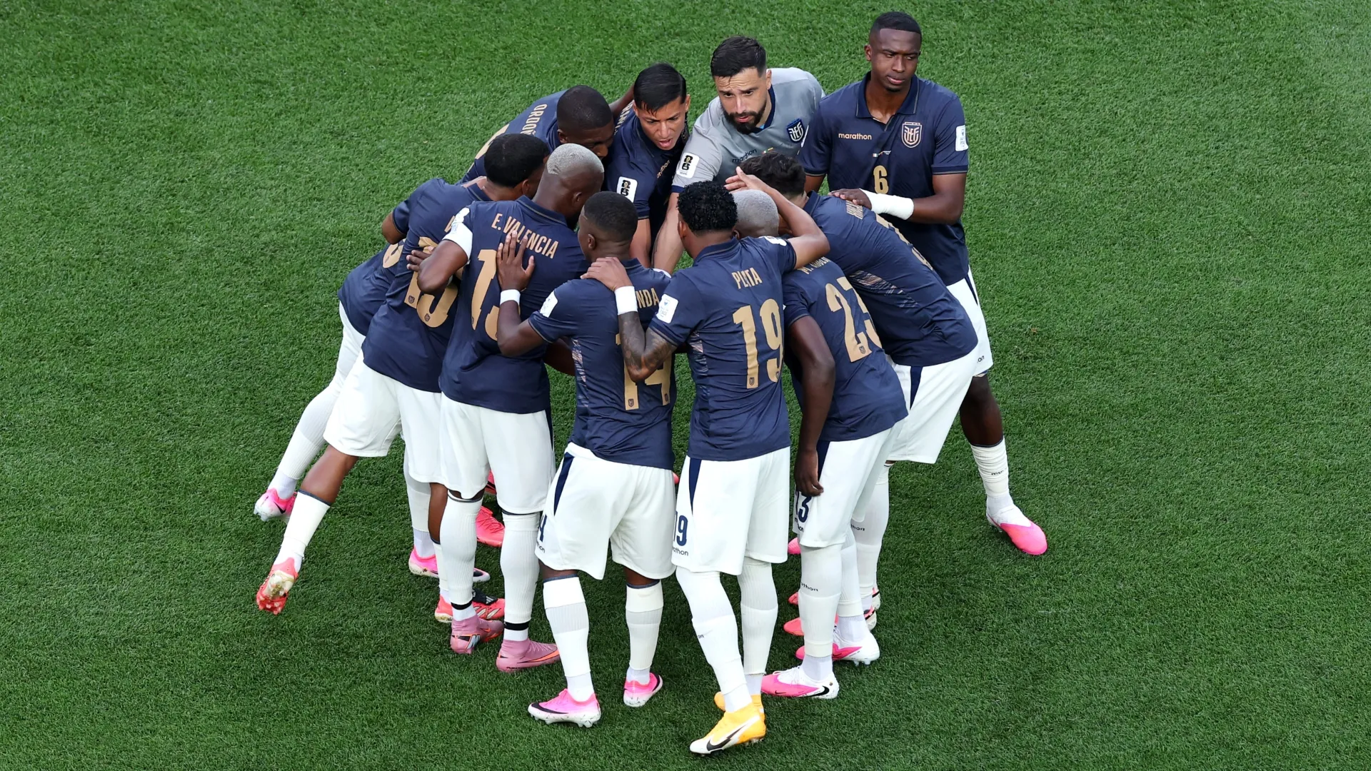 Ecuador players huddle before the FIFA World Cup 2026 Group E match. Kevin C. Cox/Getty Images
