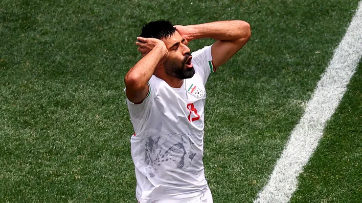Hossein Kanani #13 of IR Iran reacts during the FIFA World Cup 2026 Group G match.
