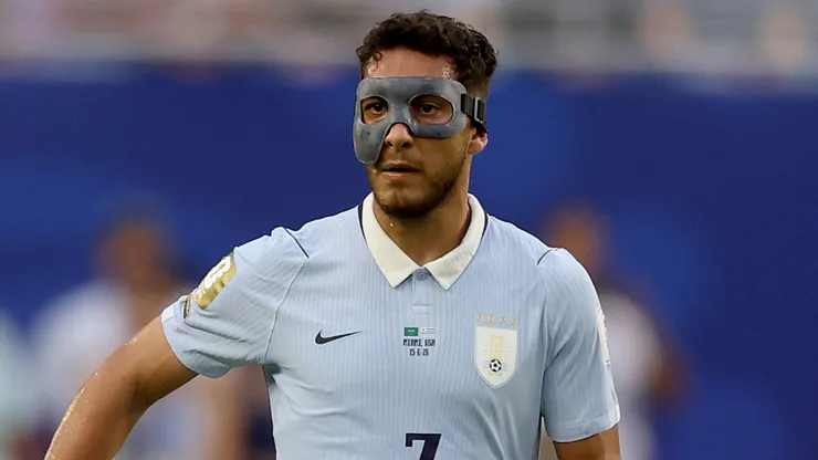 Sebastian Caceres #3 of Uruguay runs with the ball.