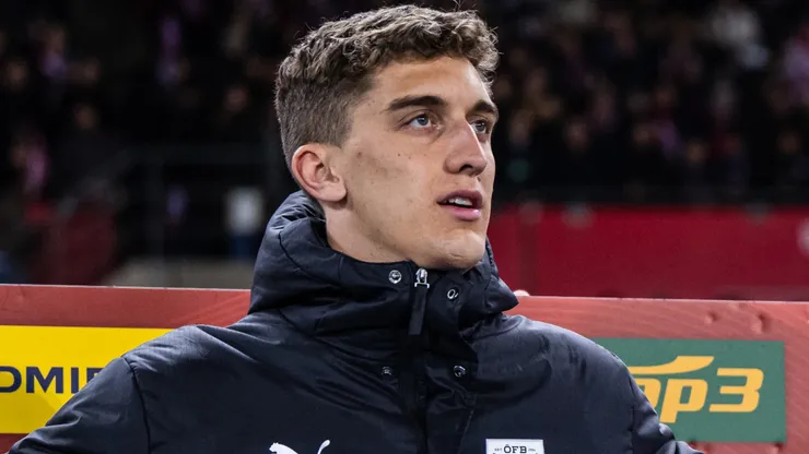 Florian Wiegele during the national anthem prior to an international friendly match