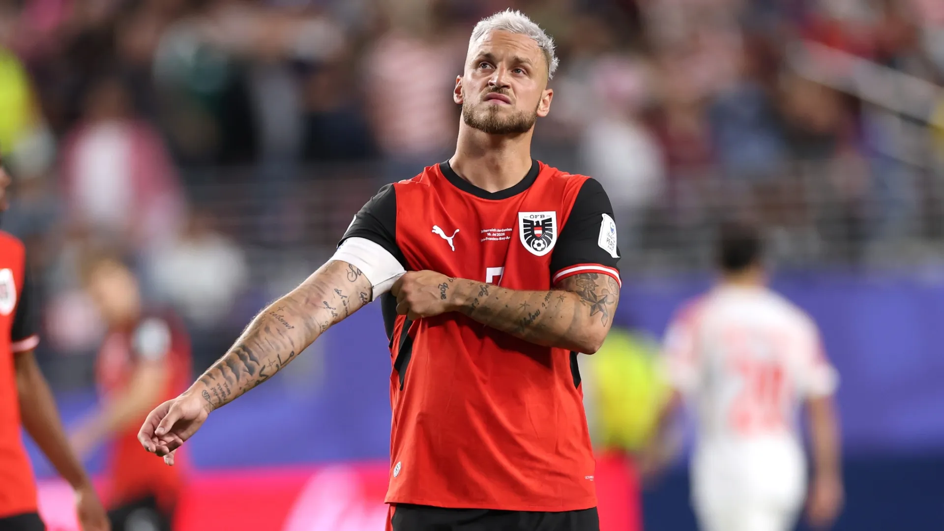 Marko Arnautovic #7 of Austria reacts during the FIFA World Cup 2026 Group J match (Source: Stu Forster/Getty Images)