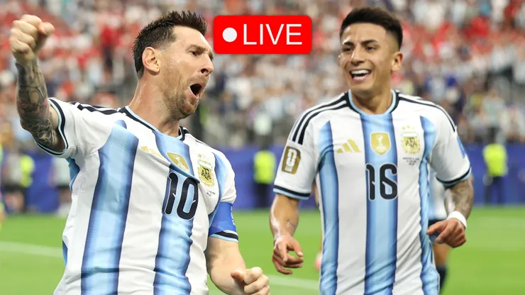 Lionel Messi #10 of Argentina celebrates after scoring his team's first goal.