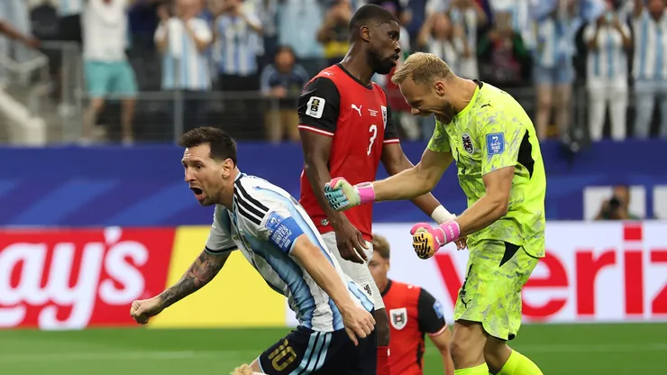 Lionel Messi celebrates his second goal against Austria.