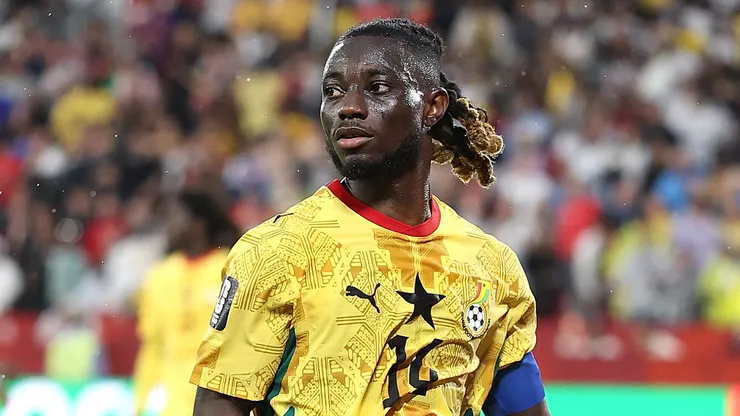 Gideon Mensah #14 of Ghana looks on during the FIFA World Cup 2026 Group L match.