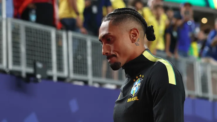 Raphinha #11 of Brazil leaves the pitch after the FIFA World Cup 2026 Group C match.