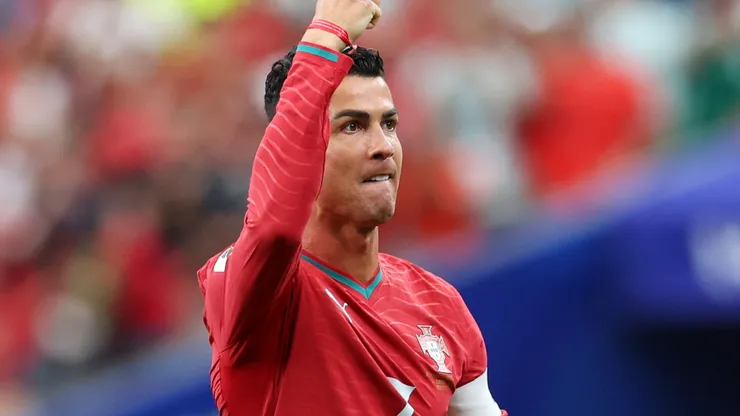 Cristiano Ronaldo #7 of Portugal celebrates scoring his team's first goal.