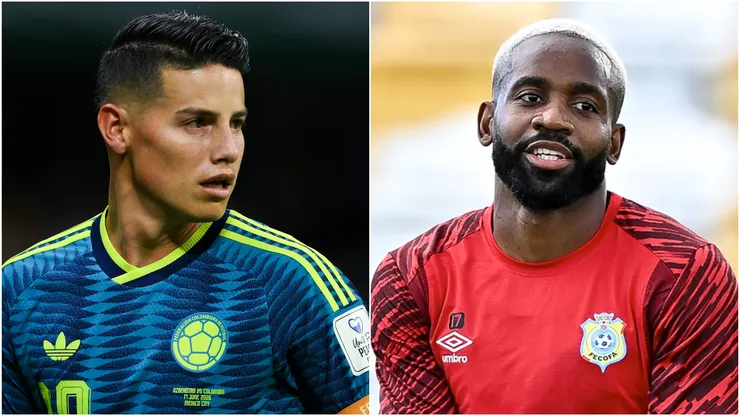 James Rodriguez of Colombia and Cedric Bakambu of DR Congo.