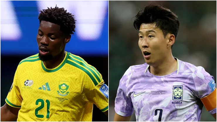 Ime Okon of South Africa and Heung-Min Son of South Korea.