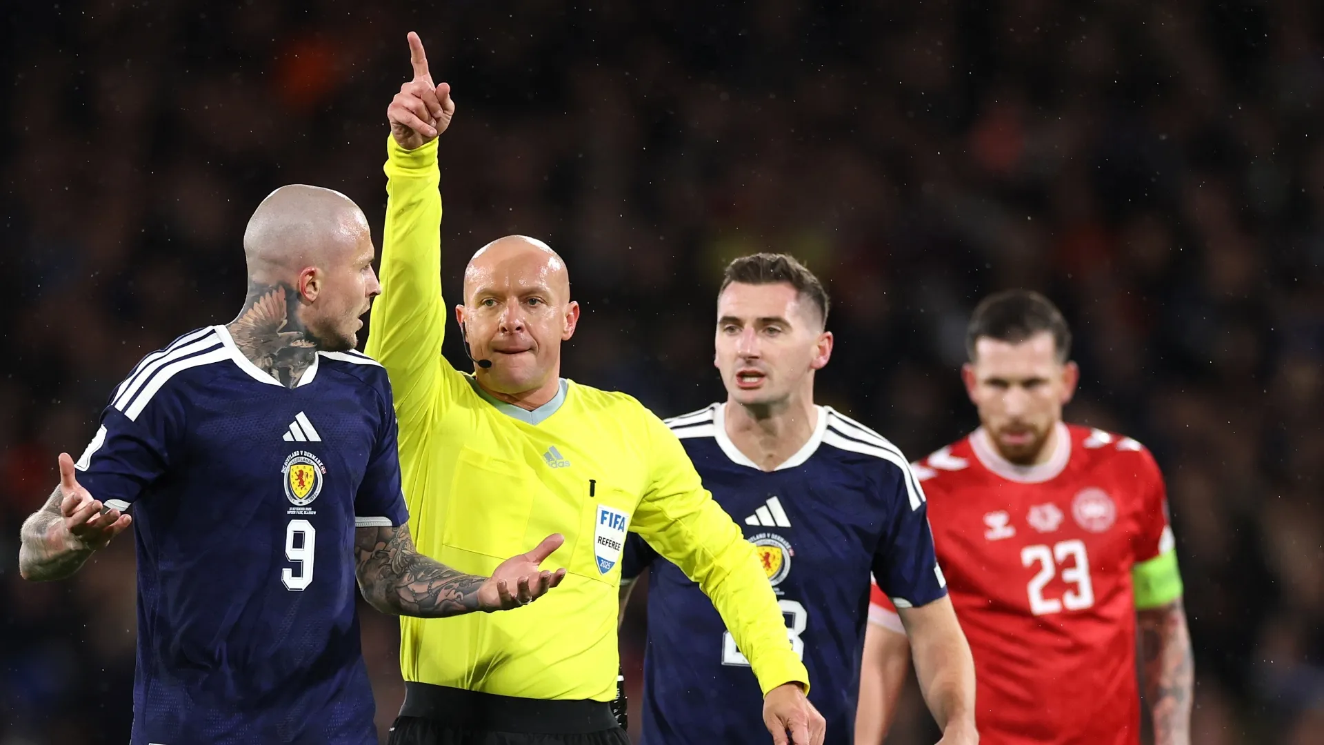 Szymon Marciniak during the Scotland vs Denmark game