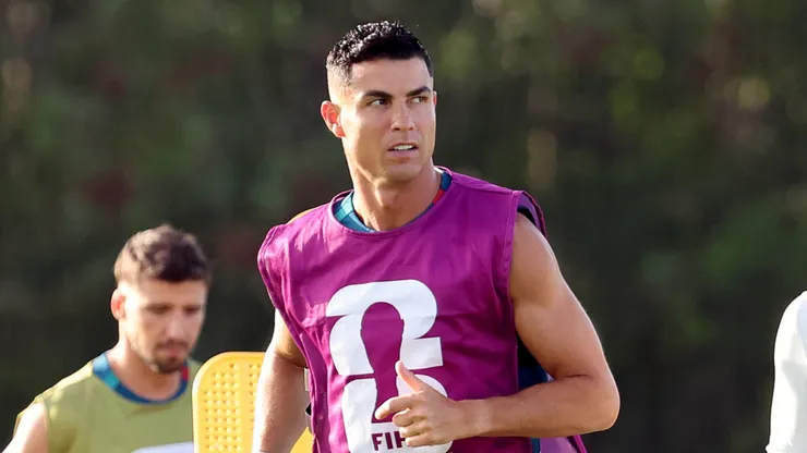 Cristiano Ronaldo #7 of Portugal runs during the training session.