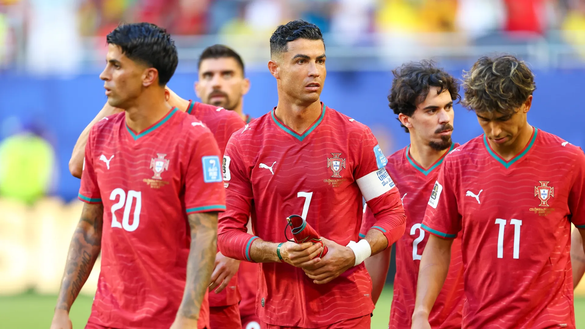 Cristiano Ronaldo #7 and players of Portugal