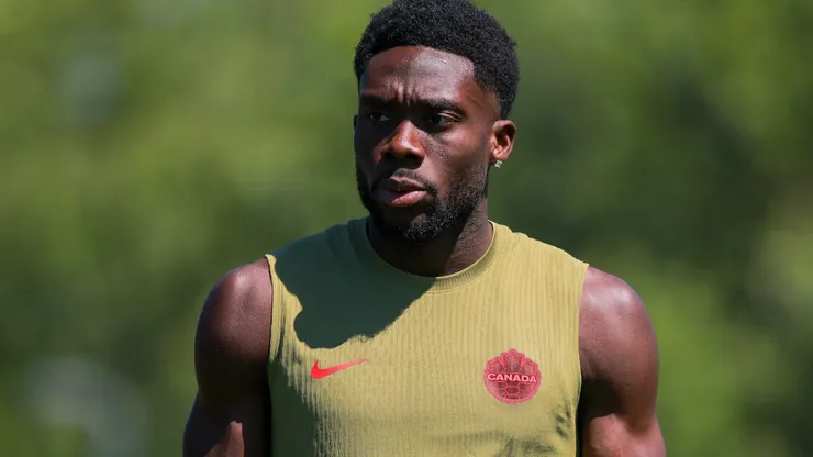 Alphonso Davies #19 of Canada during a training session.