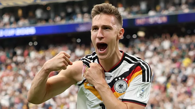Nico Schlotterbeck #15 of Germany celebrates scoring his team's second goal.