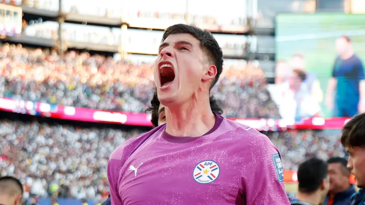 Orlando Gill of Paraguay celebrates eliminating Germany at the 2026 World Cup.