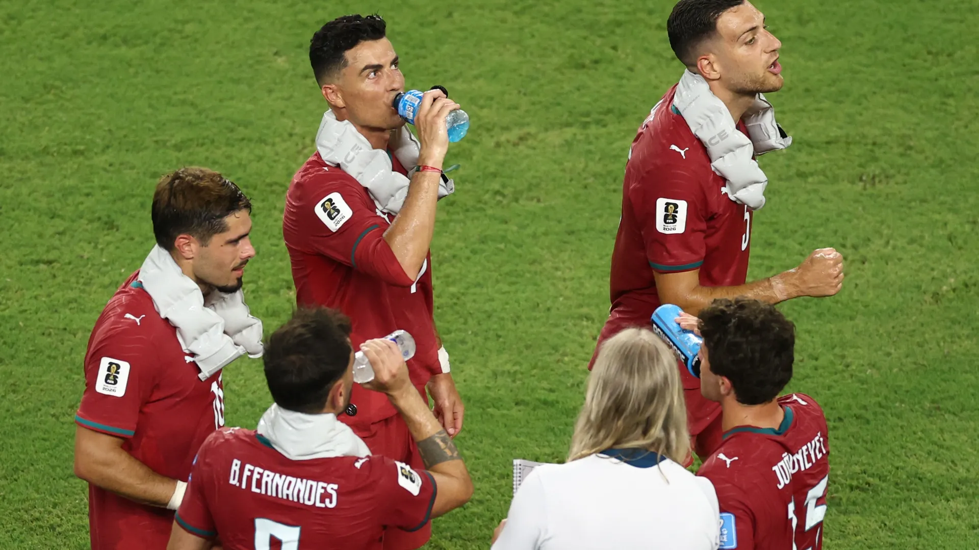 Portugal players durint the World Cup cooling break