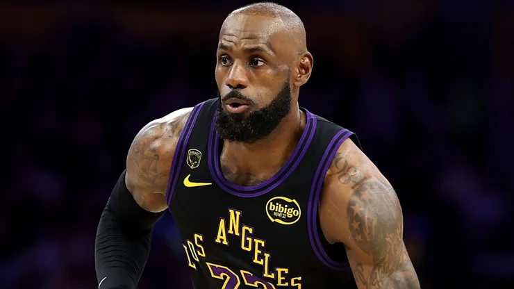 LeBron James #23 of the Los Angeles Lakers dribbles the ball.