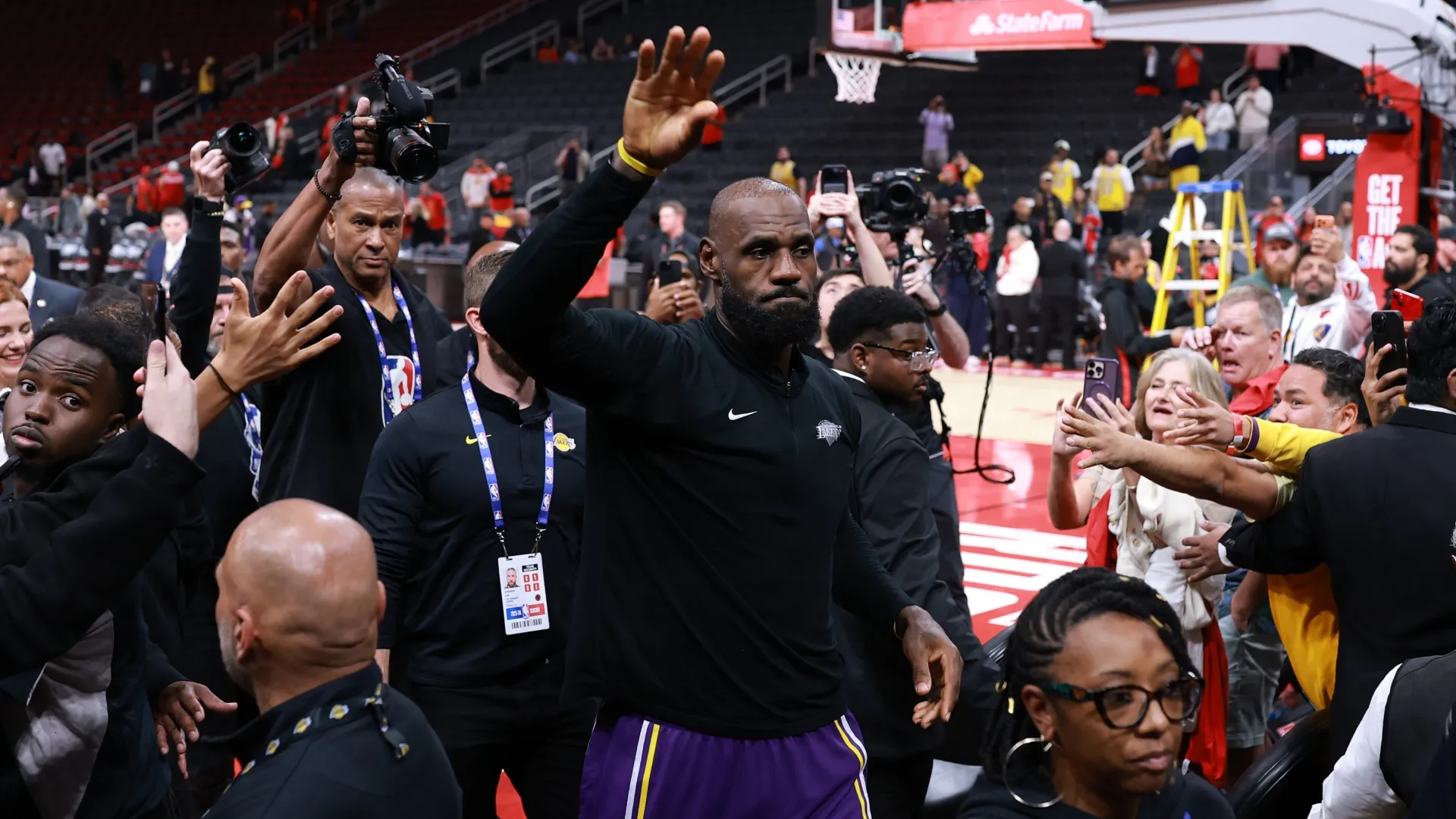 LeBron James #23 of the Los Angeles Lakers leaves the court. Kenneth Richmond/Getty Images