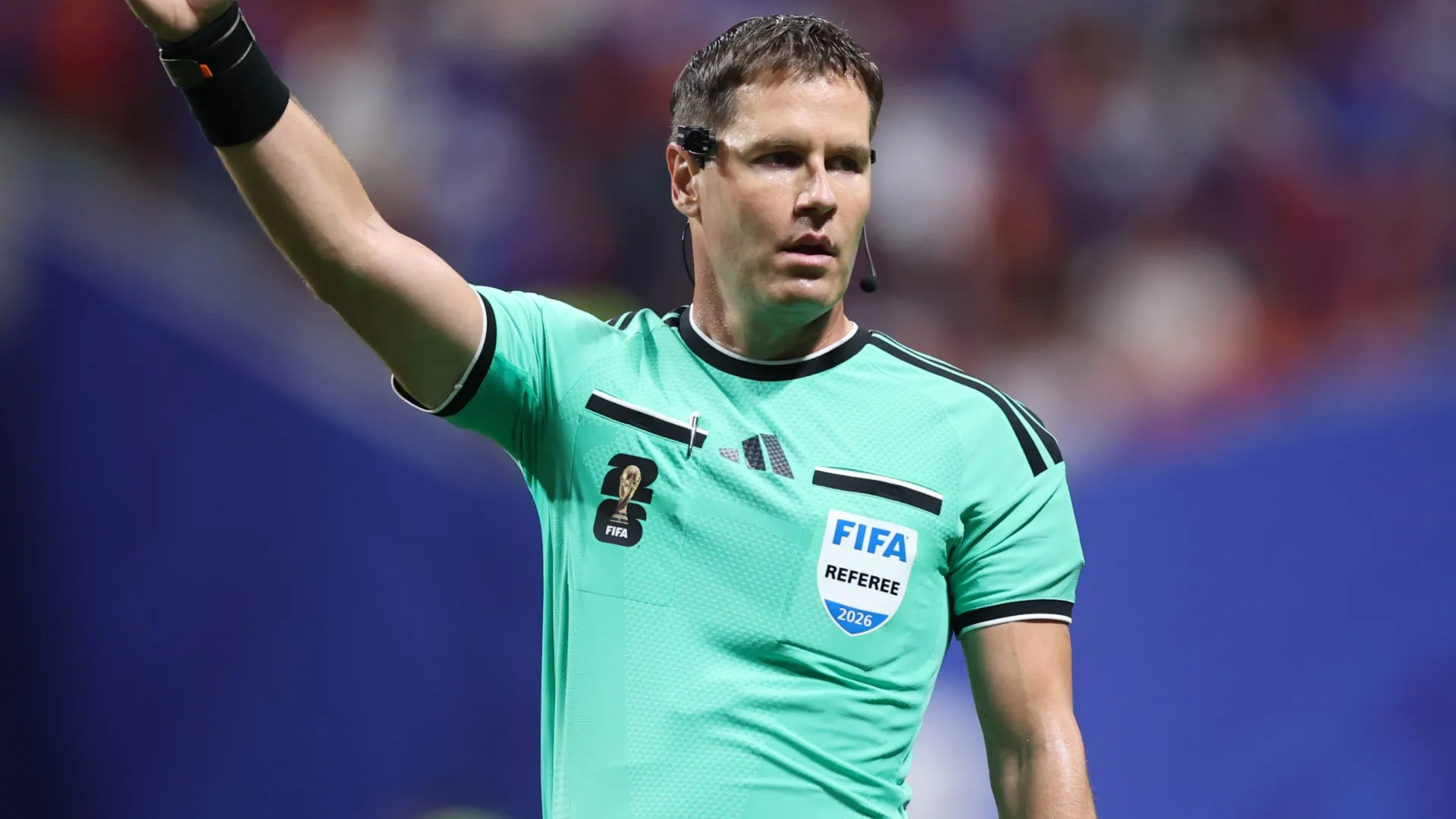 Danny Makkelie gestures during the FIFA World Cup 2026 Group C match (Source: Kevin C. Cox/Getty Images)